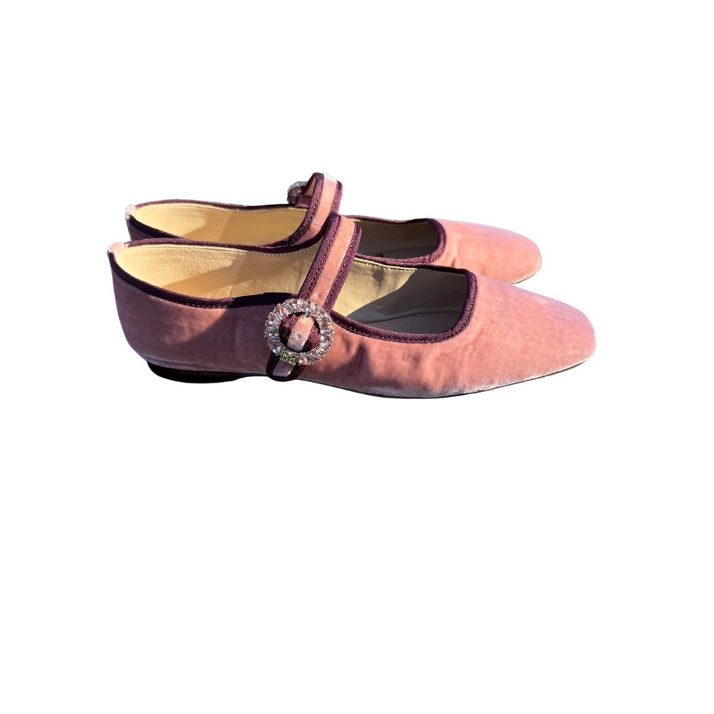 Sam Edelman Michaela Glow Pink Velvet Mary Jane Flats Crystal Buckle 9.5 M